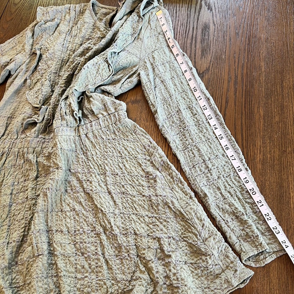 Zara Mini Dress Sage Green Viscose Crinkled Ruffle Boho Romantic CottageCore M - Picture 8 of 9